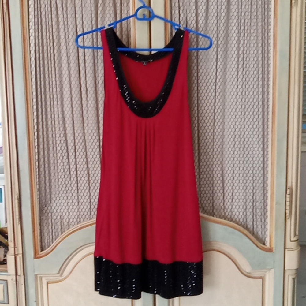 Express, Size Small, Red Holiday Tank Dress, With Black Sequins, Mini.